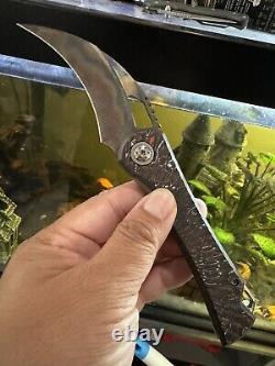 Oden Customs Ripper Folding Knife Milled Titanium FAT CARBON Rare Framelock USA