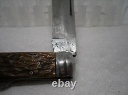 Old MILLER BROTHERS Folding Hunter Knife Lk Back Etched Blade c. 1872-1926