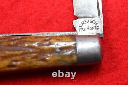 Old Vintage Antique Jackson Fremont, Ohio Bone Stag Jack Folding Pocket Knife