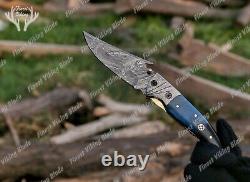 PERSONALIZED UNIQUE HANDMADE DAMASCUS Folding Knife Hunting/Camping Best Gift