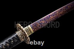 Purple Damascus Folded Steel Japanese samurai Sword Dragon Katana Sharp Blade