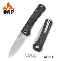 QSP Hawk Folding Knife Black Shredded Carbon Fiber Handle Damascus QSP131-E