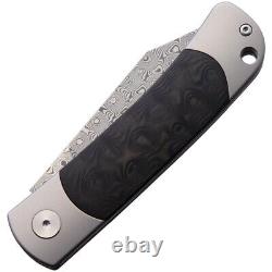 QSP Knife Falcon Folding Knife 3 Damascus Steel Blade Titanium/Carbon Fiber