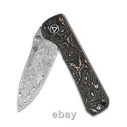 QSP Knife Folding Knife 3.225 Damascus Steel Blade Copper Foil Carbon Fiber