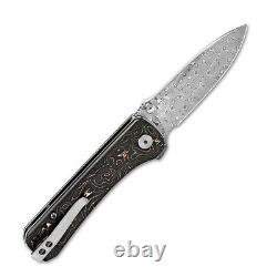 QSP Knife Folding Knife 3.225 Damascus Steel Blade Copper Foil Carbon Fiber