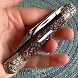 Rare Vintage Antique German Bone Stag Locking Folding Dirk Jack Pocket Knife