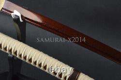 Real Sharp Red Blade Japanese Samurai Katana Folded Steel Leather Wrapped Saya