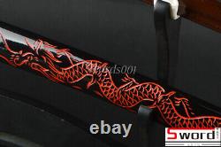 Red Dragon Saya Damascus Folded Steel Japanese Samurai Katana Sword Bloody Blade