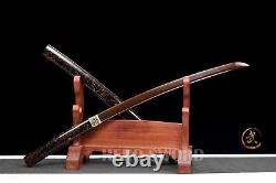 Red Folded Steel Wakizashi Shirasaya Japanese Samurai Sword Combat Sharp Knife