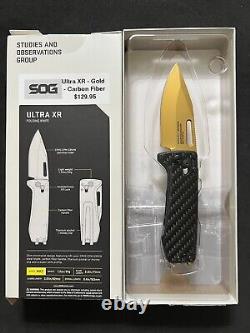 SOG Ultra XR Folding Knife 2.88 CPM S35VN Gold Blade with Carbon Fiber Handle