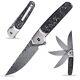 St252 Damascus Steel Folding Knife, Damascus Blade, Titanium Carbon Fiber Handl