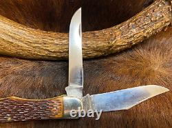 Schrade-Walden N. Y. USA. 225H 2 Blade Folding Hunter Knife, Delrin, Sheath 5 1/4