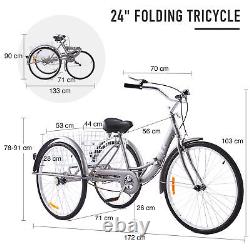 Secondhand 1-Speed 24 Adult Tricycle Folding with Carbon Steel Frame&Bike Basket