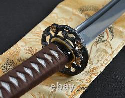 Sharp Damascus Folded Steel Katana Handmade Japanese Samurai Sword Leather Saya