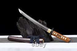 Small Musashi Wood Saya Tanto Folded Carbon Steel Japan Sword Mini Katana Q8412