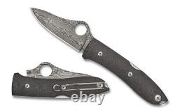 Spyderco SpyOpera Folding Knife 2.9 Damascus Plain Blade, Carbon Fiber, With Clip