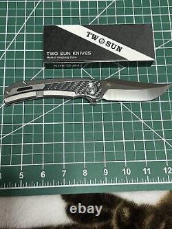 Twosun Folding Knife Titanium/carbon Fiber Handle M390 Edge Ts191-m390-cf Nib