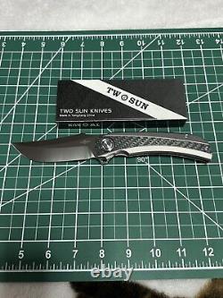 Twosun Folding Knife Titanium/carbon Fiber Handle M390 Edge Ts191-m390-cf Nib