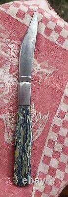 Vintage Blue Celluloid KaBar Large Coke Bottle Single blade 5.25 folding knife