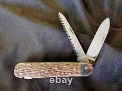 Vintage Mikov Czecho Slovakia Carbon Steel Folding Knife with Saw Blade Good