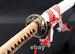 White Shiny Saya Japanese Folded High 1060 Carbon Steel Katana Samurai Sword
