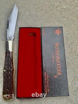 Winchester 1920 Folding Hunter Knife Mint In Original Box Black Bone Handles