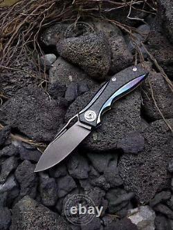 Wootz Steel Knife Tactical Folding Knife Rescue Titanium Alloy Carbon Fiber Edc