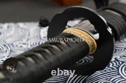 Black Polded Steel Japenese Samurai Sword Wavy Hamon Flower Pattern Kashira