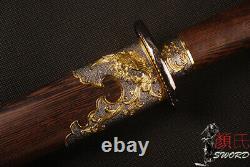 Chinese Sword Phoenix Qing Dynasty Ox-tailed Dao Poignée En Acier Plié Rosewood