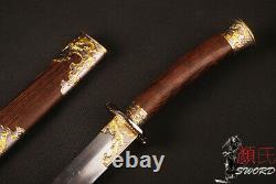 Chinese Sword Phoenix Qing Dynasty Ox-tailed Dao Poignée En Acier Plié Rosewood