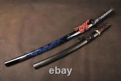 Clay Tempered Japonais Samurai Katana & Wakizashi Sword Plié Acier Au Carbone Noir