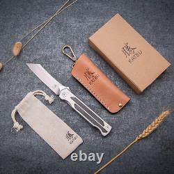 Couteau de camping pliant de poche japonais KATSU, manche en titane et fibre de carbone, Fra