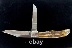 Couteau de chasse Vintage Case XX en véritable bois de cerf 1940-64 à 2 lames pliantes 5265SAB