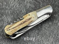 Couteau de poche pliant à 4 lames en acier au carbone D2 fait main avec manche en bois de cerf et étui