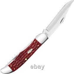 Couteau de poche pliant de chasseur Case XX avec lames en acier au carbone et poignée en os rouge à motifs.