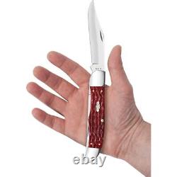 Couteau de poche pliant de chasseur Case XX avec lames en acier au carbone et poignée en os rouge à motifs.