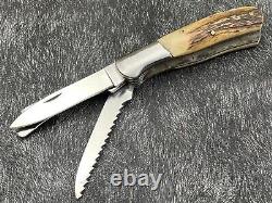 Couteau de poche pliant en corne de cerf avec lame en acier au carbone D2 faite sur mesure