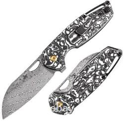 Couteau pliant Kansept Knives M6 lame en acier damas de 3,25 pouces manche en fibre de carbone