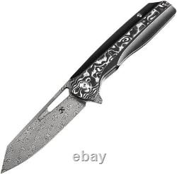 Couteau pliant Kansept Knives avec lame en acier Damas de 3,5 pouces et manche en titane/carbon F