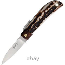 Couteau pliant Kotoh Knives, lame en acier D2 avec finition satinée de 2,25 pouces et manche en bois de cerf.