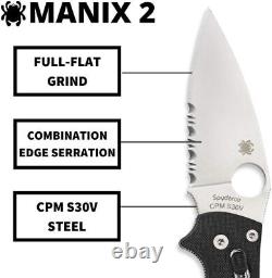 Couteau pliant Spyderco Manix2 XL en G-10 noir, lame lisse, ressort de poche assisté