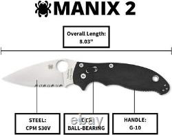 Couteau pliant Spyderco Manix2 XL en G-10 noir, lame lisse, ressort de poche assisté