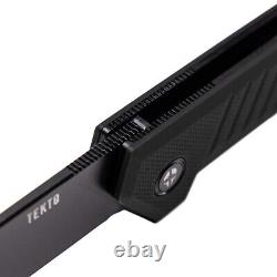 Couteau pliant Tekto F1 Alpha, manche en fibre de carbone G10 noir, lame noire lisse en D2.