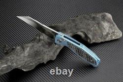 Couteau pliant artisanal Megahawk avec lame en acier S35VN et manche en titane/carbon F