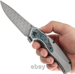 Couteau pliant en titane et fibre de carbone Kansept Knives Havorn avec lame en damas 1069A3