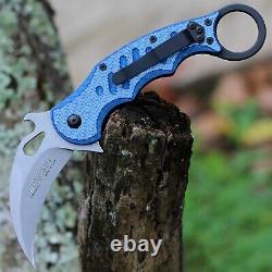 Couteau pliant karambit FOX 479BLTSW en acier inoxydable N690Co avec manche en fibre de carbone bleu