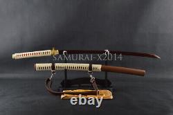 Cuir Enveloppé Saya Lame Rouge Japonais Samurai Katana Acier Plié Real Sharp