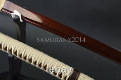 Cuir Enveloppé Saya Lame Rouge Japonais Samurai Katana Acier Plié Real Sharp