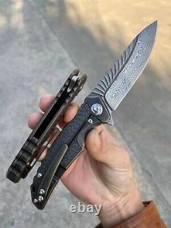 Damascus Steel Tactical Knife Folding Knife Rescue Titanium Alloy Fibre De Carbone