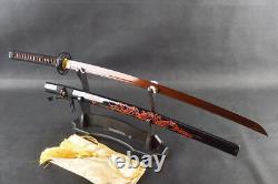 Électroplaquage RED Blade Sword Japanese Katana Acier plié Gravure Dragon Saya